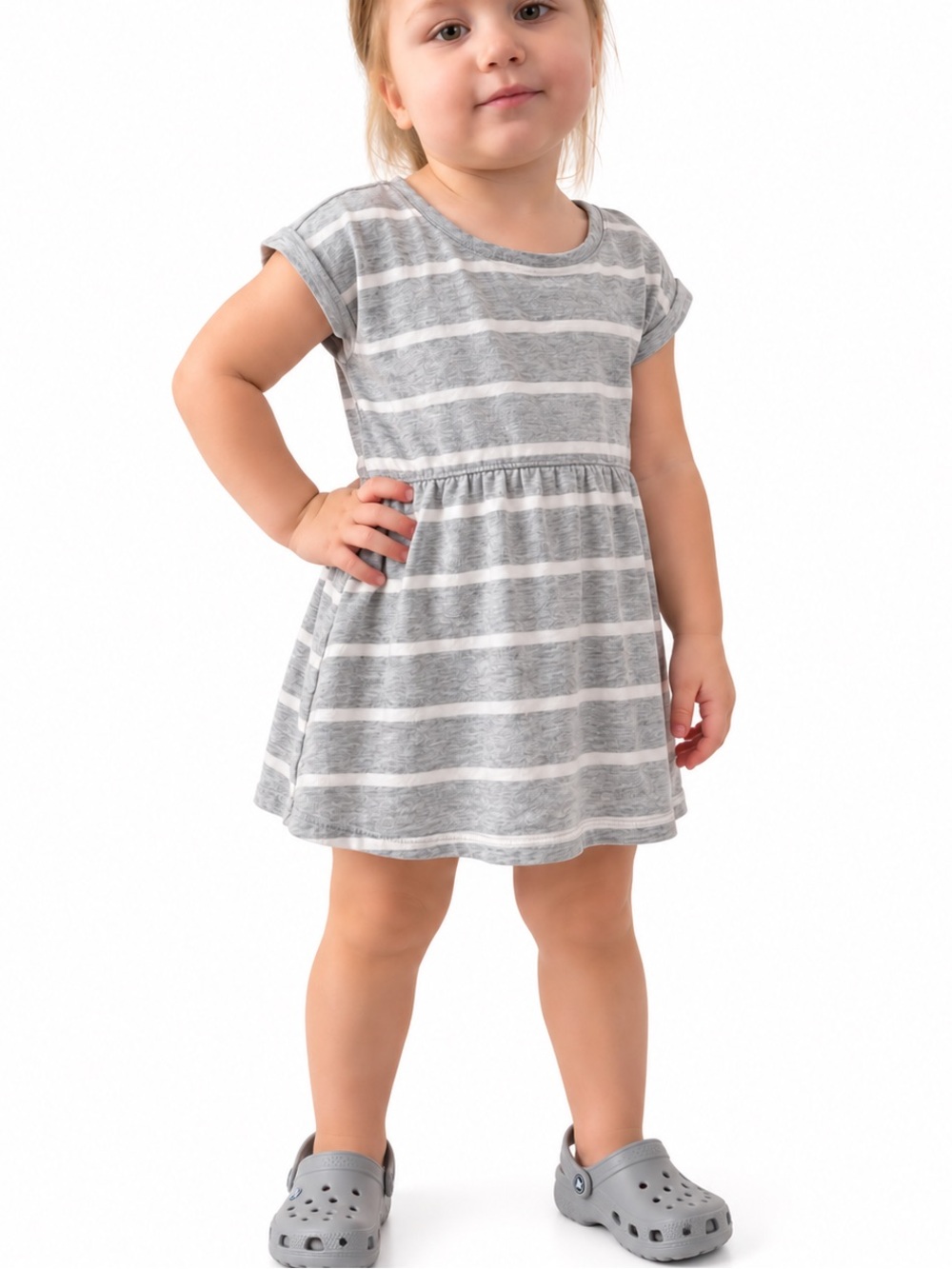 Crazy 8 Gray and White Striped T-Shirt Dress / Swim Coverup - 18-24 Months